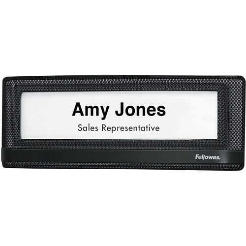 Fellowes Mesh Partition Additions™ Name Plate - 1 Each - 9.25" (234.95 mm) Width x 3.38" (85.85 mm) Height - Rectangular Shape - Tackable, Recyclable - Black, Clear