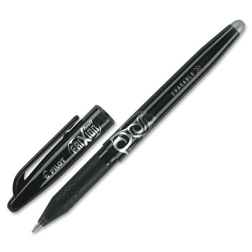 Pilot FriXion Ball Erasable Gel Rollerball Pen - Medium Pen Point - Refillable - Black Thermosensitive Gel Ink Ink - Black Barrel - Rubber Tip - 12/Box
