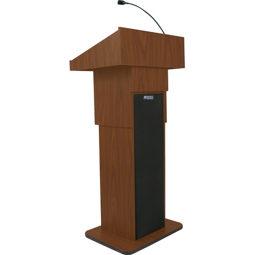 AmpliVox S505A - Executive Adjustable Column Sound Lectern - Rectangle Top - Sculpted Base - Adjustable Height - 39" to 45" Adjustment x 25" Table Top Width x 19" Table Top Depth - 45" Height - High Pressure Laminate (HPL), Mahogany, Wood