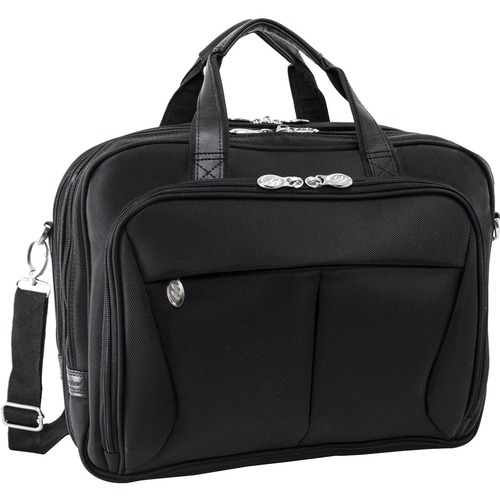 McKleinUSA 17" Nylon Expandable Double Compartment Laptop Briefcase - Briefcase - Shoulder Strap, Hand Strap15.4" Screen Support - 12" x 16.5" x 8" - Nylon - Black