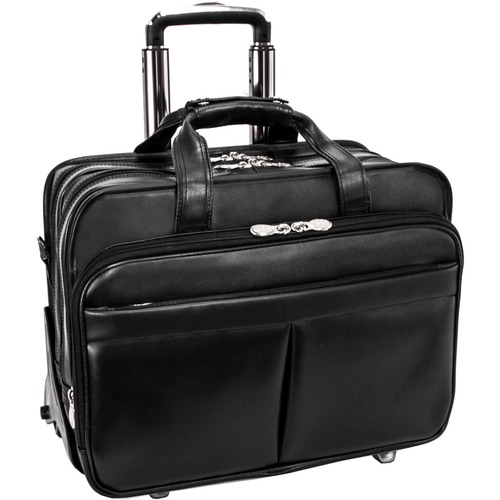 McKleinUSA 17" Leather Patented Detachable -Wheeled Laptop Briefcase w/ Removable Sleeve - Shoulder Strap, Hand Strap, Handle17" Screen Support - 13" x 17.5" x 11" - Leather - Black