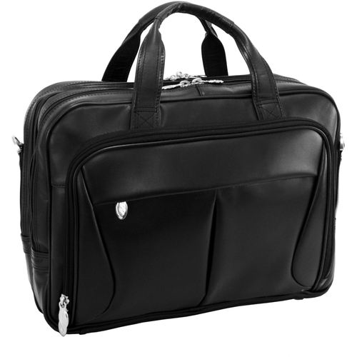 McKleinUSA 17" Leather Expandable Double Compartment Briefcase - Briefcase - Shoulder Strap, Hand Strap15.4" Screen Support - 12" x 16.5" x 8" - Leather - Black