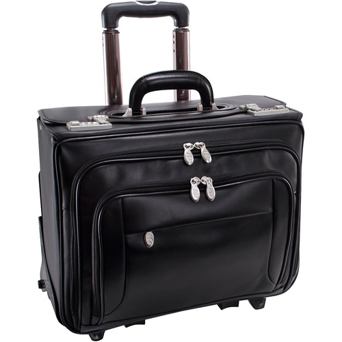 McKleinUSA 15.4" Leather Patented Detachable -Wheeled Catalog Briefcase - Hand Strap, Handle17" Screen Support - 14" x 17.5" x 10" - Leather - Black