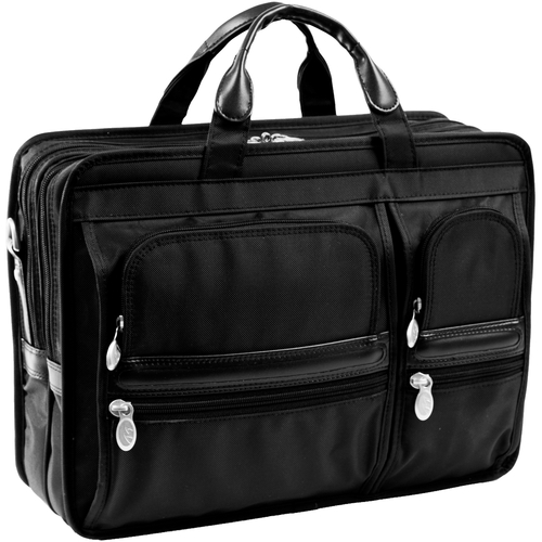 McKleinUSA 15.6" Nylon Double Compartment Laptop Briefcase - Shoulder Strap, Hand Strap15.4" Screen Support - 12.5" x 16.5" x 6.5" - Nylon - Black