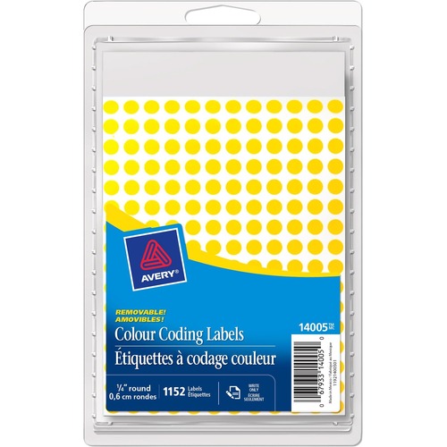 Avery® Color Coded Label - 5/16" Diameter - Removable Adhesive - Circle - Laser, Inkjet - Yellow - 1152 / Box