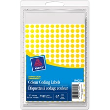 Avery® Color Coded Label - 5/16" Diameter - Removable Adhesive - Circle - Laser, Inkjet - Yellow - 1152 / Box - Self-adhesive, Write-on Label