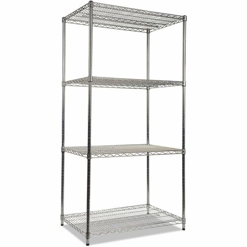 Alera Wire Shelving Starter Kit, Four-Shelf, 36w x 24d x 72h, Silver - 4 Shelf(ves) - 4 Tier(s) - 72" Height x 36" Width x 24" Depth - Heavy Duty, Adjustable Shelf - 0% Recycled - Silver - Steel