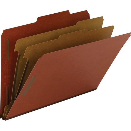 Smead 2/5 Tab Cut Legal Recycled Classification Folder - 8 1/2" x 14" - 2" Expansion - 2 x 2K Fastener(s) - 1" Fastener Capacity, 2" Fastener Capacity - Top Tab Location - Right of Center Tab Position - 2 Divider(s) - Pressboard - Red - 100% Recycled - 10
