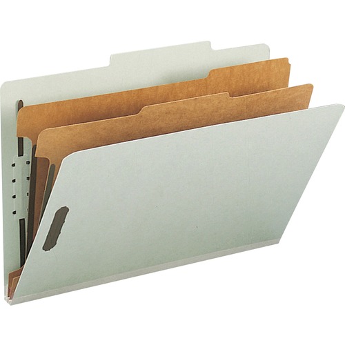 Smead 2/5 Tab Cut Legal Recycled Classification Folder - 8 1/2" x 14" - 2" Expansion - 2 x 2K Fastener(s) - 1" Fastener Capacity, 2" Fastener Capacity - Top Tab Location - Right of Center Tab Position - 2 Divider(s) - Pressboard - Gray, Green - 100% Recyc