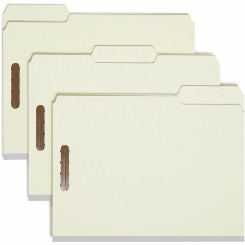 Smead 15005 1/3 Tab Cut Letter Recycled Fastener Folder - 8 1/2" x 11" - 3" Expansion - 2 x 2K Fastener(s) - 2" Fastener Capacity for Folder - Top Tab Location - Assorted Position Tab Position - Pressboard - Gray, Green - 100% Recycled - 25 / Box