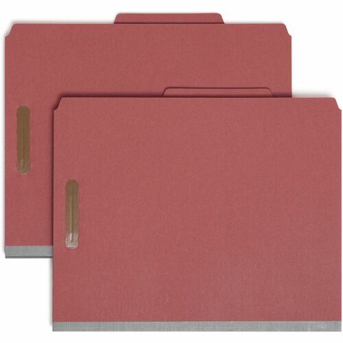 Smead 2/5 Tab Cut Letter Recycled Classification Folder - 8 1/2" x 11" - 2" Expansion - 2 x 2K Fastener(s) - 1" Fastener Capacity, 2" Fastener Capacity - Top Tab Location - Right of Center Tab Position - 2 Divider(s) - Pressboard - Red - 100% Recycled