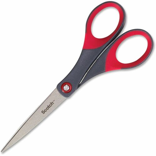 Scotch Precision Scissors - Straight Handles - 7" Overall Length - Left/Right - Stainless Steel - Red, Gray - 1 Each