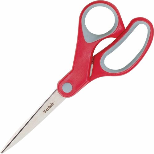 Scotch Multipurpose Scissors - 7" Overall Length - Straight-left/right - Stainless Steel - Red, Silver - 1 Each