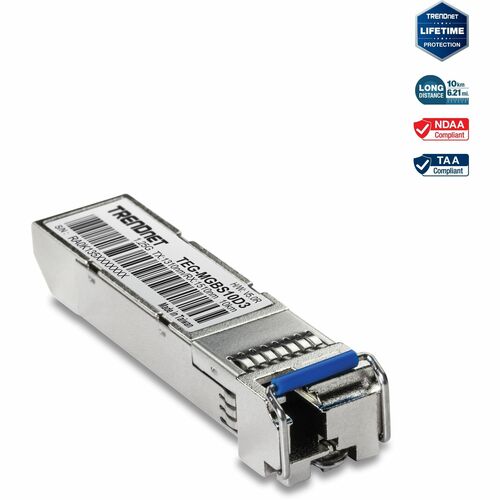 TRENDnet SFP to RJ45 Dual Wavelength Single-Mode LC Module; TEG-MGBS10D3; Must Pair with TEG-MGBS10D5 or a Compatible Module; Up to 10 km (6.2 Miles); Compatible with Standard SFP; Lifetime Protection - SFP Dual Wavelength Single-Mode LC Module