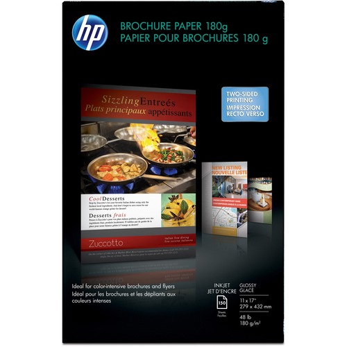 HP Inkjet Brochure/Flyer Paper - White - 98 Brightness - Ledger/Tabloid - 11" x 17" - 48 lb Basis Weight - Glossy