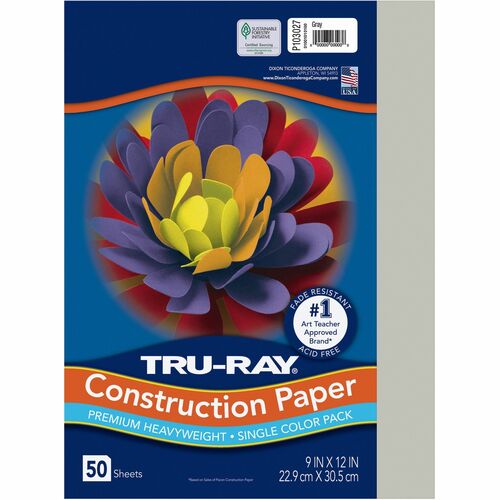 Tru-Ray Construction Paper - Project, Bulletin Board - 12"Width x 9"Length - 50 / Pack - Gray - Sulphite