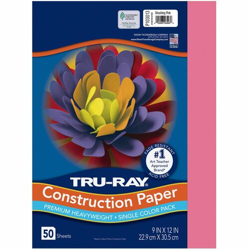 Tru-Ray Construction Paper - Project, Bulletin Board - 12" Width x 9" Length - Shocking Pink - Sulphite - 50 / Pack