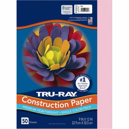 Tru-Ray Construction Paper - Project, Bulletin Board - 12" Width x 9" Length - Pink - Sulphite - 50 / Pack