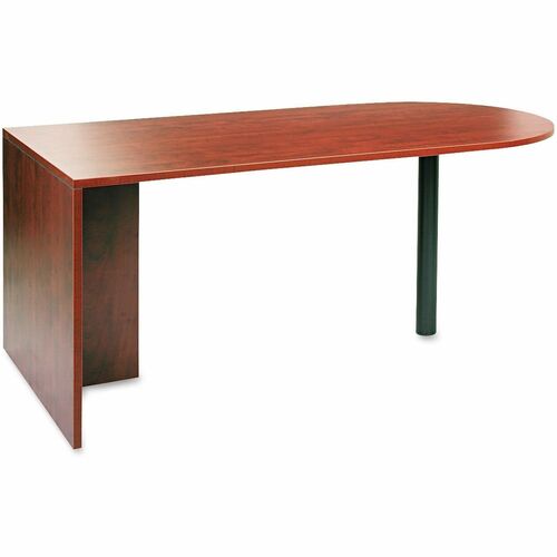 Alera Valencia Series D-Top Desk, 71" x 35.5" x 29.63" , Medium Cherry - Curved - 29.5" Height x 72" Width x 36" Depth - Material: Metal - Finish: Charcoal, Laminate, Medium Cherry - Edge Banding, Leveling Glide
