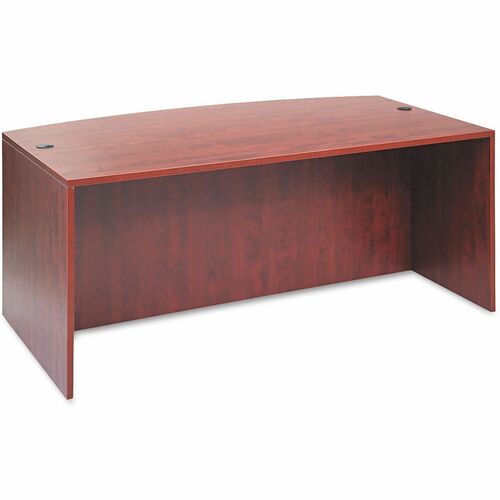 Alera Valencia Series Bow Front Desk Shell, 71" x 41.38" x 29.63" , Medium Cherry - Curved - 1" Thickness Top, 29.5" Height x 71" Width x 41.4" Depth - Band Edge - Finish: Charcoal, Melamine - Edge Banding, Leveling Glide