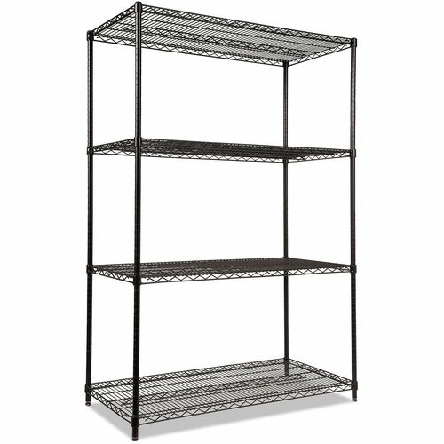 Alera Wire Shelving Starter Kit, 4 Shelves, 48w x 24d - 4 Shelf(ves) - 4 Tier(s) - 72" Height x 48" Width x 24" Depth - Heavy Duty, Adjustable Shelf - Black - Steel