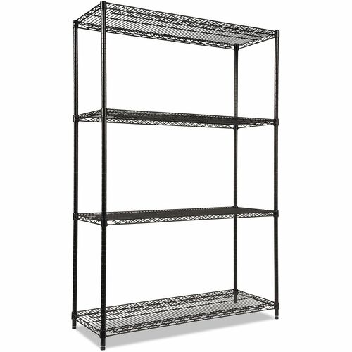 Alera Wire Shelving Starter Kit, 4 Shelves, 48w x 18d - 4 Shelf(ves) - 4 Tier(s) - 72" Height x 48" Width x 18" Depth - Heavy Duty, Adjustable Shelf - Black - Steel