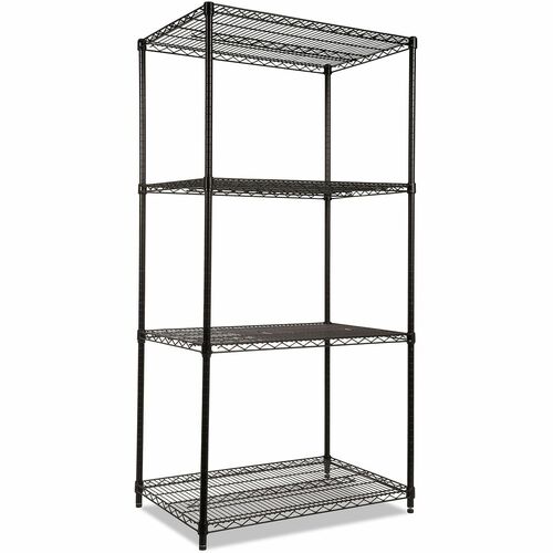 Alera Wire Shelving Starter Kit, Four-Shelf, 36w x 24d x 72h, Black - 4 Shelf(ves) - 4 Tier(s) - 72" Height x 36" Width x 24" Depth - Heavy Duty, Adjustable Shelf - 0% Recycled - Black - Steel