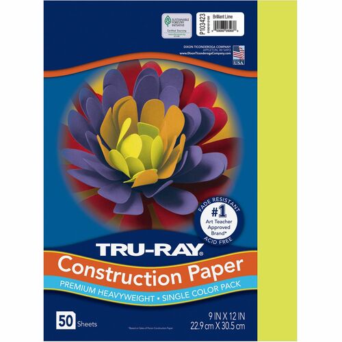 Tru-Ray Construction Paper - Project, Bulletin Board - 12"Width x 9"Length - 50 / Pack - Brilliant Lime - Sulphite