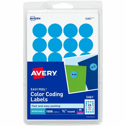 Avery® Removable Color-Coding Labels, Removable Adhesive, Light Blue, 3/4" Diameter, 1,008 Labels (5461) - Avery® Removable Color-Coding Labels, 3/4" Diameter, 1,008 Labels (5461)