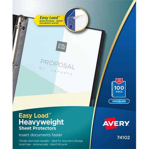 Avery® Heavyweight Sheet Protectors - For Letter 8 1/2" x 11" Sheet - 3 x Holes - Ring Binder - Top Loading - Clear - Polypropylene - 100 / Box