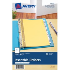 Avery® Worksaver Standard Insertable Tabs Dividers - 5 x Divider(s) - 5 - 5 Tab(s)/Set - 5.50" Divider Width x 8.50" Divider Length - 3 Hole Punched - Buff Paper Divider - Clear Paper Tab(s) - 1 / Set