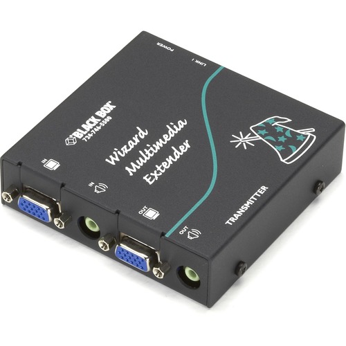 Black Box Wizard Multimedia Transmitter, Single Video/Stereo Audio - 1 Input Device - 1 Output Device - 984.25 ft Range - 1 x Network (RJ-45) - 1 x VGA In - 1 x VGA Out - 1600 x 1280