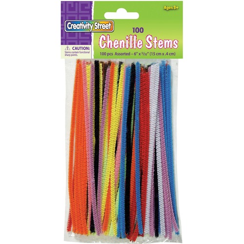 Creativity Street 4mm Chenille Stems - Art, Craft - 6"Height x 0.16"Width x 6.30"Length - 100 / Pack - Assorted - Wood