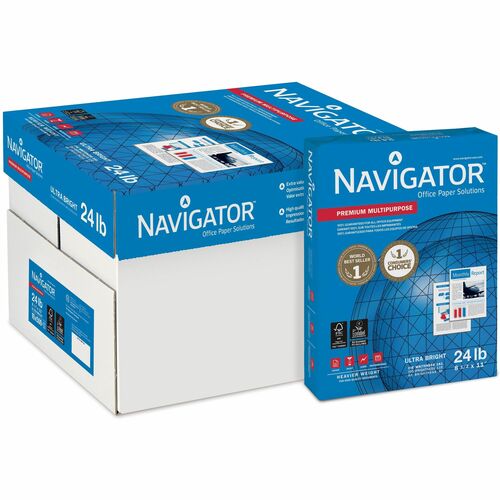 Navigator Premium Multipurpose Trusted Performance Paper - Extra Opacity - Bright White - 97 Brightness - Letter - 8 1/2" x 11" - 24 lb Basis Weight - 10 / Carton - White