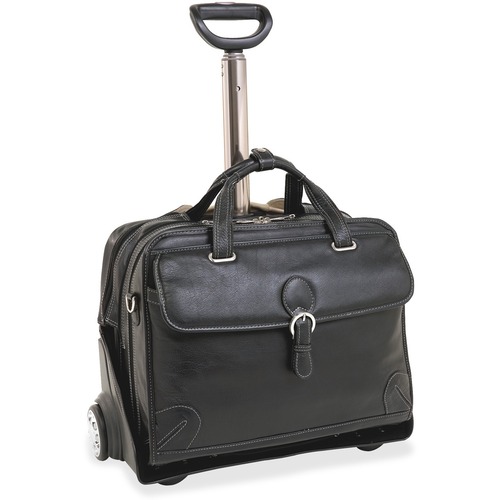 Siamod 15.4" Leather Patented Detachable -Wheeled Laptop Briefcase - Weather Proof Cover - Leather Body - Hand Strap, Shoulder Strap, Handle - 12" Height x 16.5" Width x 5" Depth - 1 Each