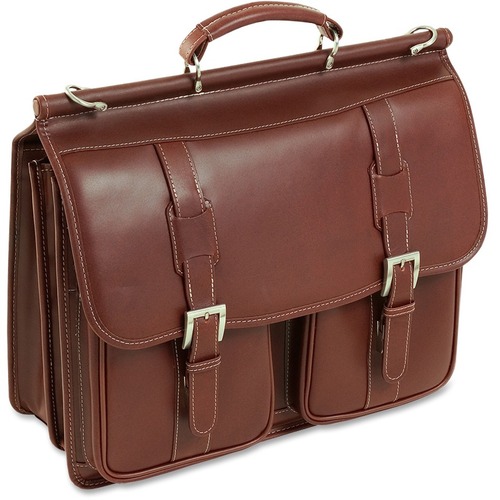 Siamod 15.4" Leather Double Compartment Laptop Briefcase - Leather Body - 12.5" Height x 17" Width x 5.5" Depth - 1 Each