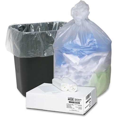 Berry Ultra Plus Trash Can Liners - Medium Size - 33 gal Capacity - 33" Width x 39" Length - 0.43 mil (11 Micron) Thickness - High Density - Natural - Resin - 100/Carton - Multipurpose
