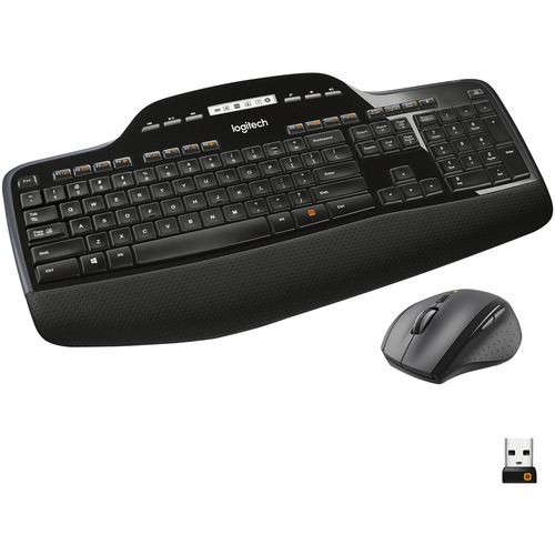 Logitech MK710 Wireless Desktop Combo - USB Wireless RF 2.40 GHz Keyboard - Black - USB Wireless RF Mouse - Optical - Scroll Wheel - Black - AA for PC - 1 Each