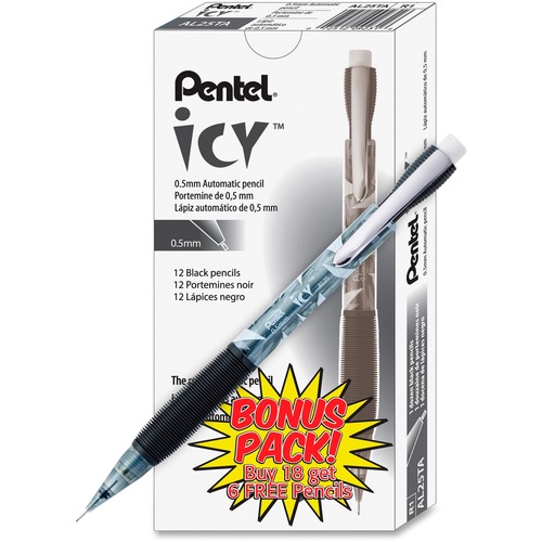 Pentel Icy Mechanical Pencil - #2 Lead - 0.5 mm Lead Diameter - Refillable - Translucent Smoke Barrel - 24 / Pack