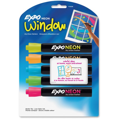 Expo Neon Window Neon Dry-erase Markers - Bullet Marker Point Style - Neon Yellow, Neon Blue, Neon Green, Neon Orange, Neon Pink - Assorted Barrel - 5 / Set - Dry Erase Markers - SAN1752226