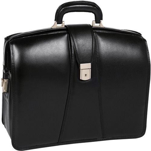 McKleinUSA 15.6" Leather Partners Laptop Briefcase - Briefcase - Shoulder Strap , Hand Strap - 17" Screen Support - Leather - Black