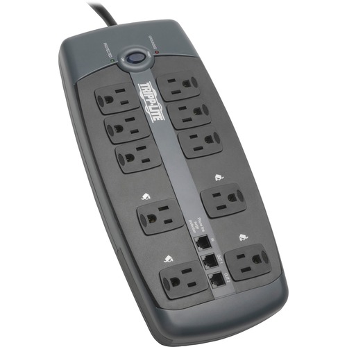 Tripp Lite by Eaton Protect It! 10-Outlet Surge Protector, 8 ft. (2.43 m) Cord with Right-Angle Plug, 2395 Joules, Tel/DSL Protection, Black Housing - 10 x NEMA 5-15R - 1800 VA - 2395 J - 120 V AC Input - 120 V AC Output - Fax/Modem/Phone