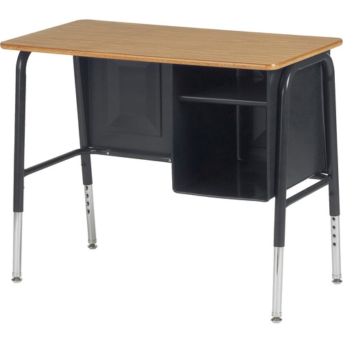 Virco Junior Executive 765 Student Desk - Laminated Rectangle Top - Adjustable Height - 22" to 30" Adjustment - 34" Table Top Length x 20" Table Top Width - 30" Height - Assembly Required - Charcoal Black, Medium Oak - 1 Each