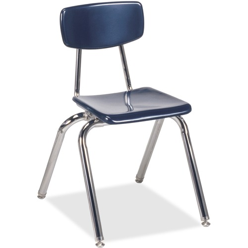 Virco 3016 Stack Chair - Chrome Frame16.5" x 19.5" x 27.5" - Plastic Navy Seat