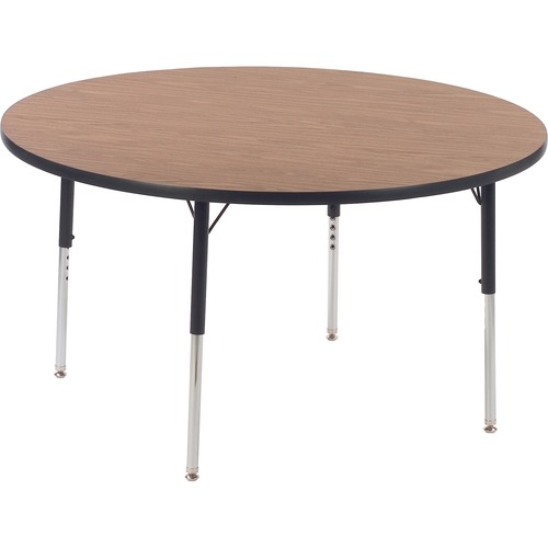 Virco 4848R Activity Table - Laminated Round Top - Adjustable Height x 1.13" Table Top Thickness x 48" Table Top Diameter - 30" Height - Assembly Required - Charcoal Black, Medium Oak - Particleboard Top Material - 1 Each