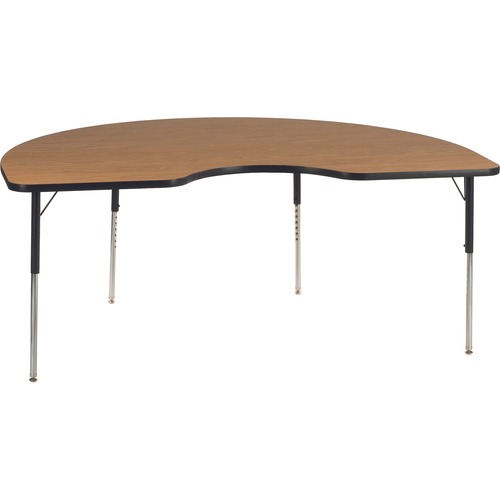 Virco 48KID72 Activity Table - Laminated Kidney-shaped Top - Adjustable Height - 22" to 30" Adjustment - 72" Table Top Length x 48" Table Top Width x 1.13" Table Top Thickness - 30" Height - Assembly Required - Charcoal Black, Medium Oak - Particleboard T