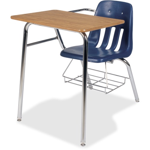 Virco M-9400BR Chair Desk - Laminated Rectangle Top - 24" Table Top Length x 18" Table Top Width - Chrome, Medium Oak, Navy - 2 / Carton
