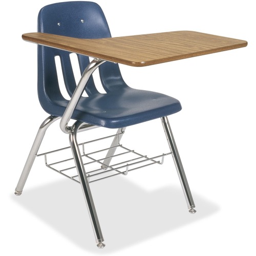 Virco 9000 Classic 9700BR Tablet-Arm Chair Desk - Laminated, Medium Oak Top - 4 Legs - 25" Table Top Length x 20" Table Top Width - 30.50" Height x 21" Width x 31" Depth - Navy - 2 / Carton