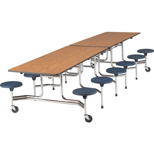 Virco MTS17291212 Mobile Stool Table - Laminated Rectangle, Medium Oak Top - 12 ft Table Top Length x 30" Table Top Width x 0.75" Table Top Thickness - 29" HeightAssembly Required - Navy - 1 Each