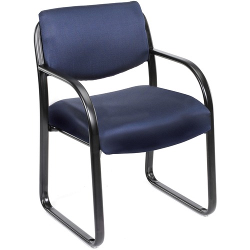 Boss Guest Chair - Blue Fabric Seat - Black Metal Frame - Sled Base - 1 Each